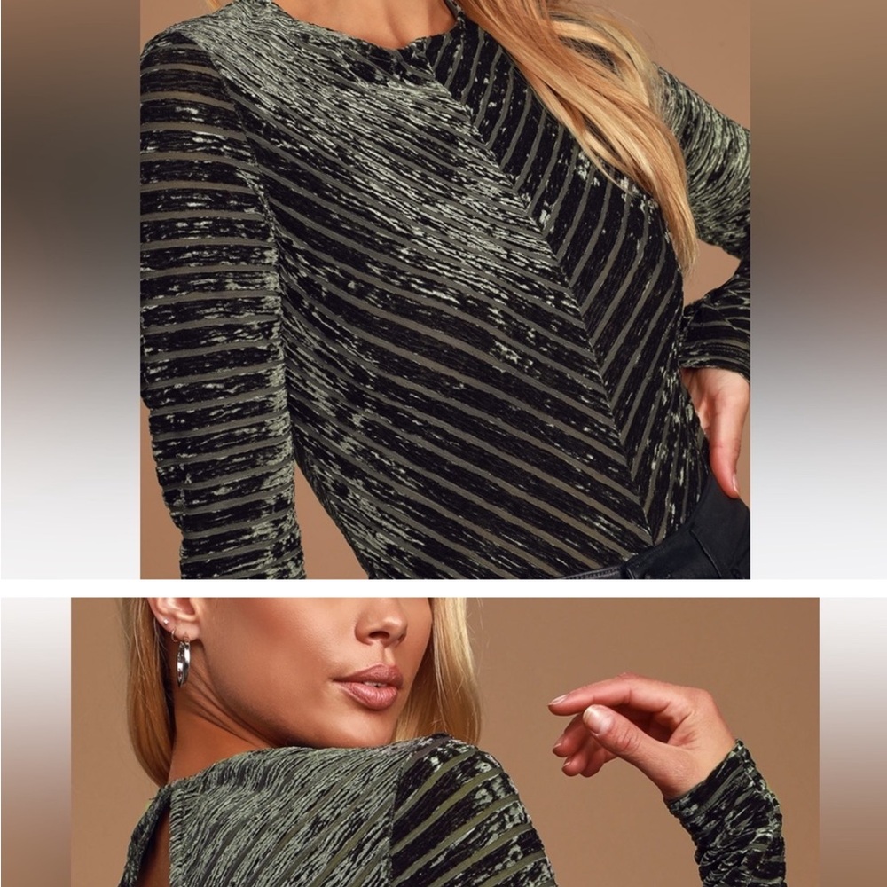 Lulu's Olive Velvet Long Sleeve Top